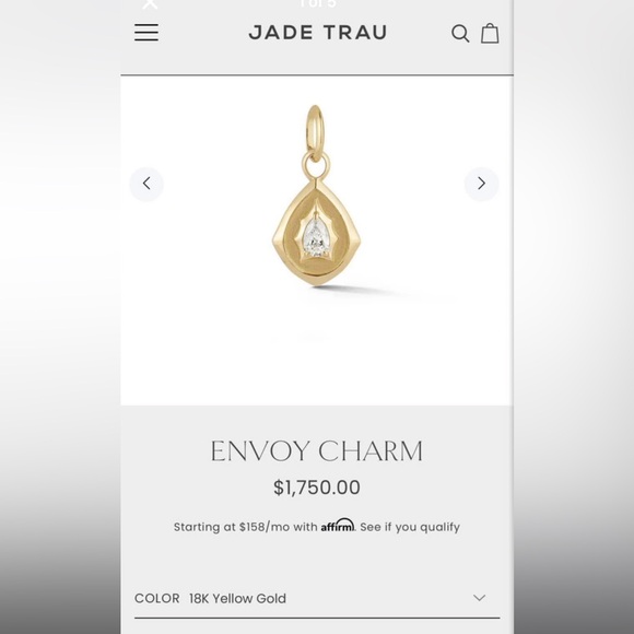 NEW JADE TRAU $1750 18K Yellow Gold Diamond Envoy Charm Pendant